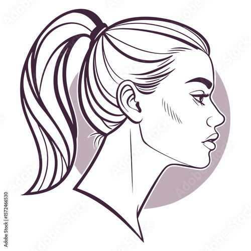 Serene Profile: An elegant sketch of a woman with a sleek ponytail and poised profile, emanating grace and poise. The image showcases a sense of tranquility.