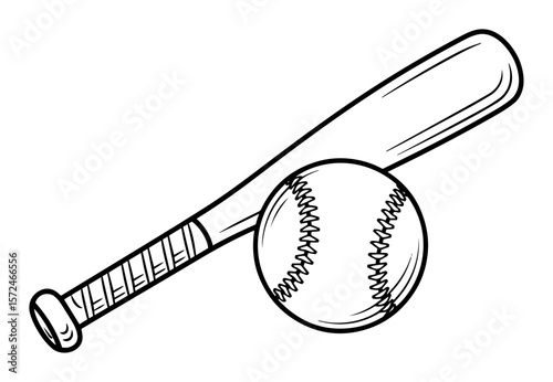 baseball bat with ball line art illustration