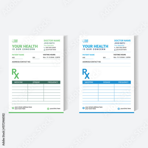 Modern Prescription Pad Template for Doctors – Green & Blue Variants