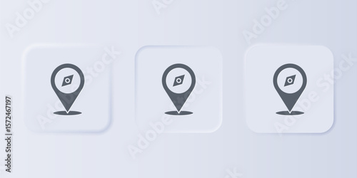 Grey Compass icon isolated on grey background. Windrose navigation symbol. Wind rose sign. Set icons in square buttons. Vector