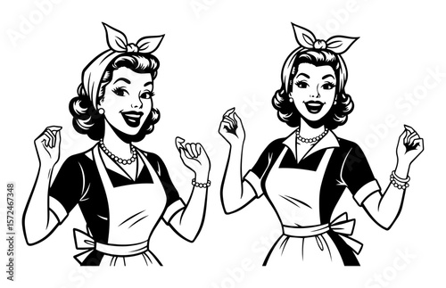 happy retro housewife celebrating vintage style