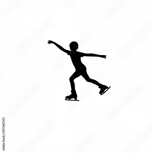 Silhouette of boy sliding on one foot like skating pose on white background