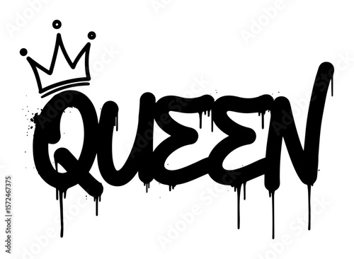 queen graffiti text with crown street art vector