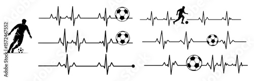soccer heartbeat line with player and ball icons