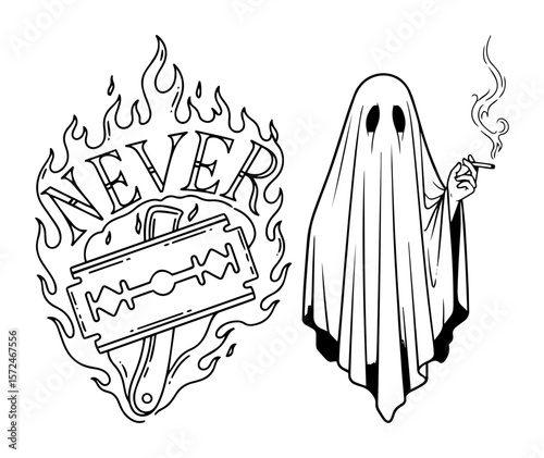 never razor blade flame with ghost holding smoke