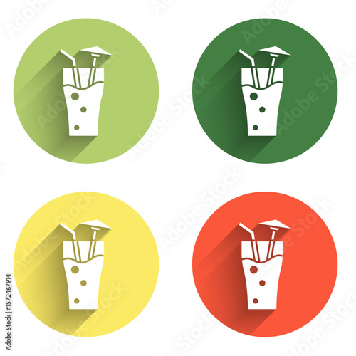 Set Cocktail and alcohol drink with umbrella icon isolated with long shadow background. Color circle button. Vector
