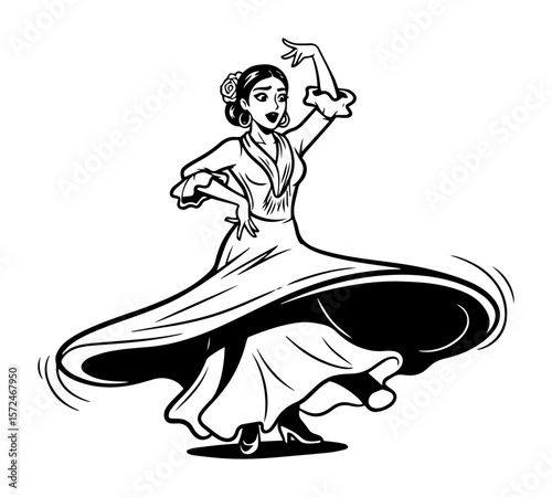 flamenco dancer woman in spinning motion