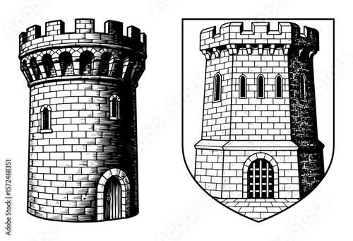 stone castle tower medieval fortress emblem