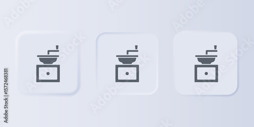 Grey Manual coffee grinder icon isolated on grey background. Set icons in square buttons. Vector