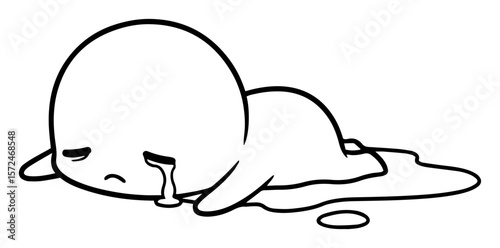 cute character crying in a puddle of tears vector line art