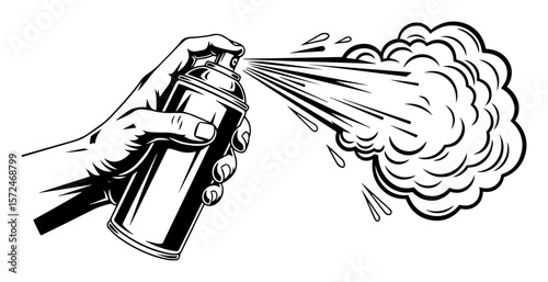 hand spraying an aerosol can sketch vector illustration