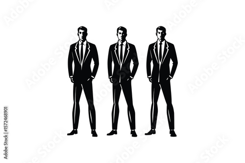 Three Confident Businessmen Standing Side by Side in a Clean Silhouette Style silhouette