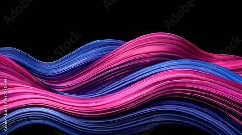 Abstract Art Piece with Flowing Lines in Vibrant Pink and Blue Tones on Black Background