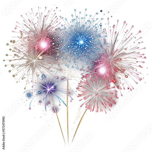 Bright and colorful fireworks illustration on a transparent background.