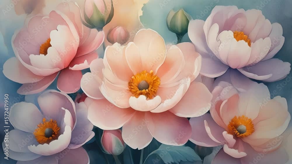 Watercolor Flowers Blooming Timelapse Animation