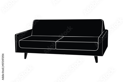 Silhouette design illustration of a boxy sofa with low backrest.eps