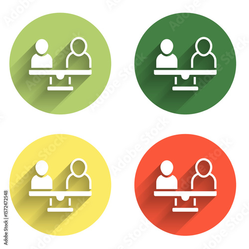 Set Gender equality icon isolated with long shadow background. Equal pay and opportunity business concept. Color circle button. Vector