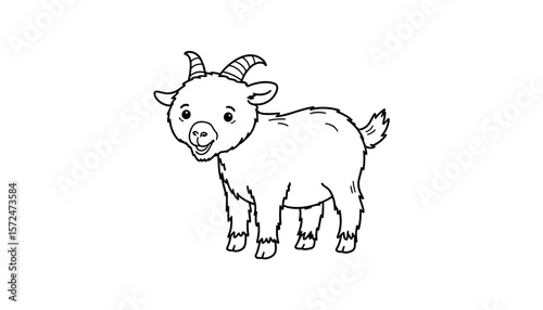 Cute goat illustration for coloring page concept  
