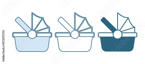 Blue Baby stroller icon isolated on white background. Baby carriage, buggy, pram, stroller, wheel. Vector