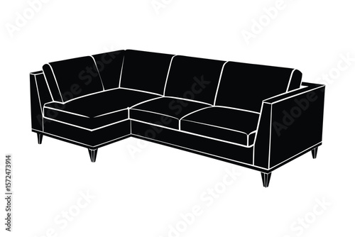 Silhouette design illustration of a modern L-shaped sectional sofa.eps