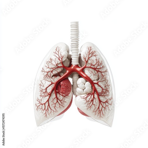 Detailed Anatomical Model of Human Lungs Featuring Vascular Structures and Bronchial System for Medical Education and Illustration Purposes