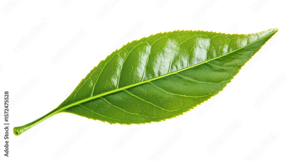 Obraz premium a tea leaf clipart, botanical element, long pointed shape, natural green tone, isolated on white background