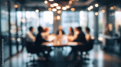 Abstract Blurred Conference Room with People in Discussion