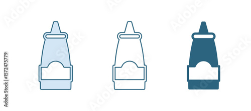 Blue Sauce bottle icon isolated on white background. Ketchup, mustard and mayonnaise bottles with sauce for fast food. Vector