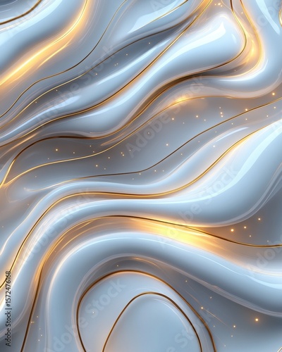 Elegant Abstract Background with Waves and Soft Curves Featuring Glowing Highlights and Textures in Soft Blue and Gold Tones for Modern Design Projects