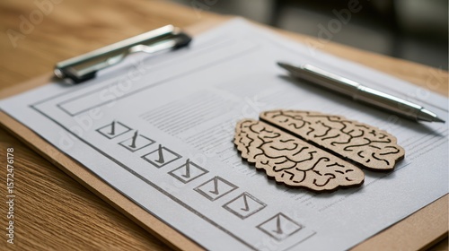 Wooden Brain Model on Paper with Checklist and Pen for Creativity