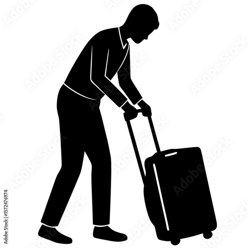Man pulling luggage suitcase silhouette vector illustration