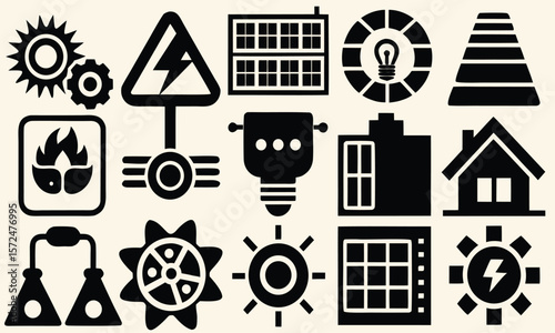 Renewable Energy Icons Solar, Wind, and Geothermal Power Symbols