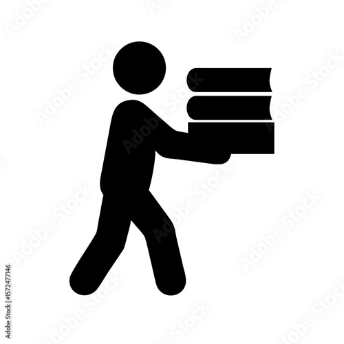 Person carrying stack of books silhouette vector illustration