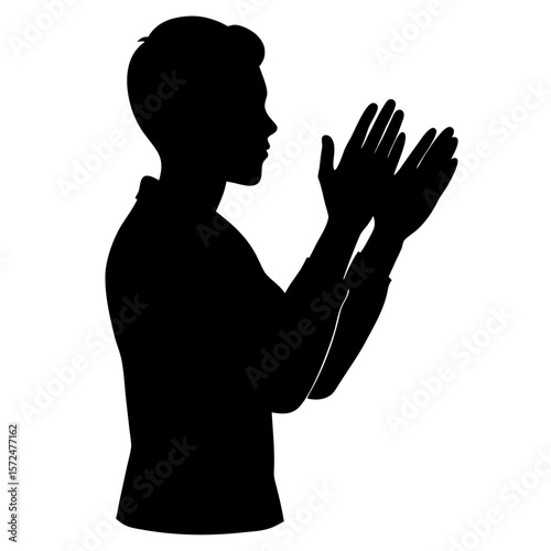 Man clapping hands in profile view silhouette vector illustration