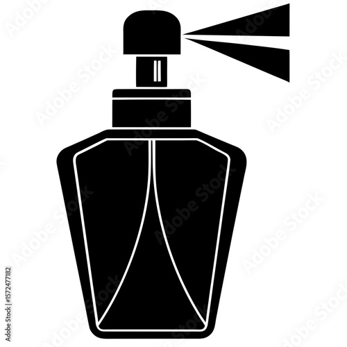 Elegant perfume bottle with sprayer black silhouette vector illustration