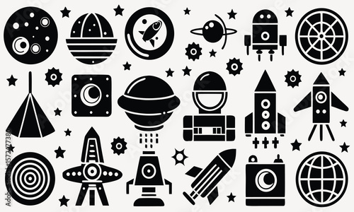 Cosmic Exploration A Collection of Space-Themed Icons and Illustrations