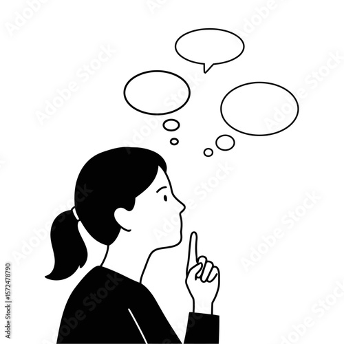 Thoughtful Woman Keeping Quiet, Reflecting on Ideas