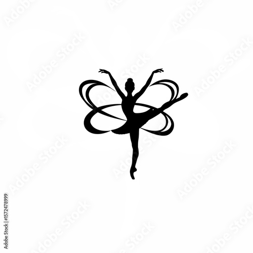 Silhouette of dancer spinning with arms curved on white background