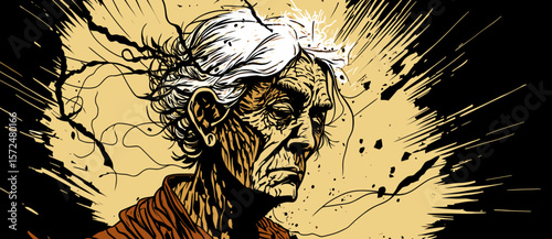 Abstract image of old woman with dementia and Alzheimers disease