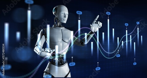 AI-Driven Trading with Predictive Analytics and Financial Indicators. 3d render.