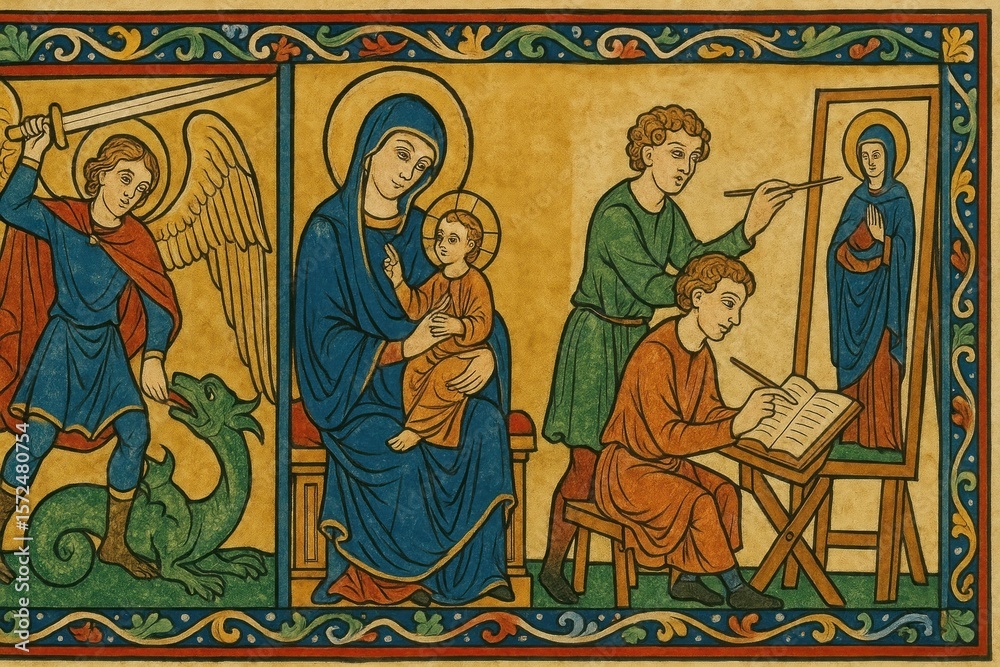 Naklejka premium Medieval religious art illustration