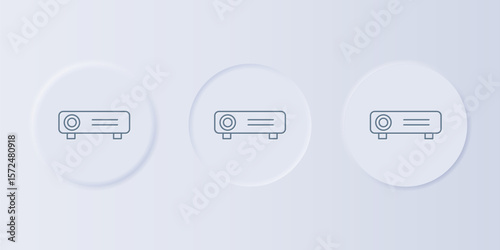 Grey Presentation, movie, film, media projector icon isolated on grey background. Set icons in square buttons. Vector