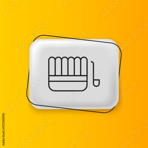 Black Sauna bucket and ladle icon isolated on yellow background. Silver rectangle button. Vector