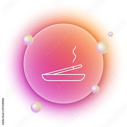White Scented spa stick on a wooden stand icon isolated on white background. Incense stick. Cosmetic procedure aromatherapy. Orange and pink gradient circle background. Vector
