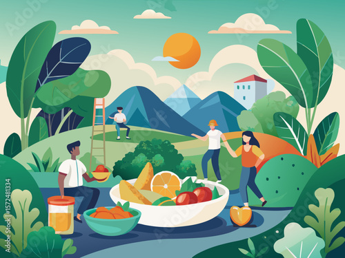A vector showcasing a healthy meal with fruits