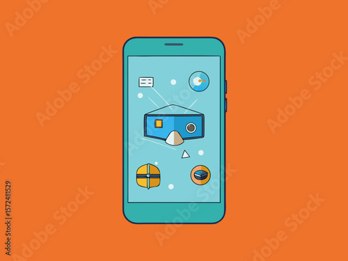 A vector showing a phone with an augmented reality