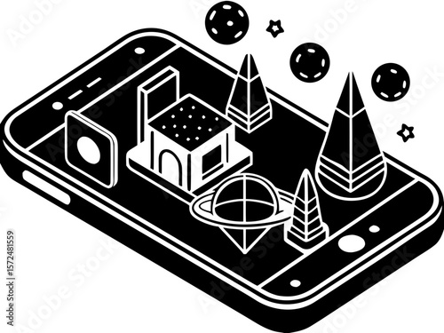 A vector showing a phone with an augmented reality