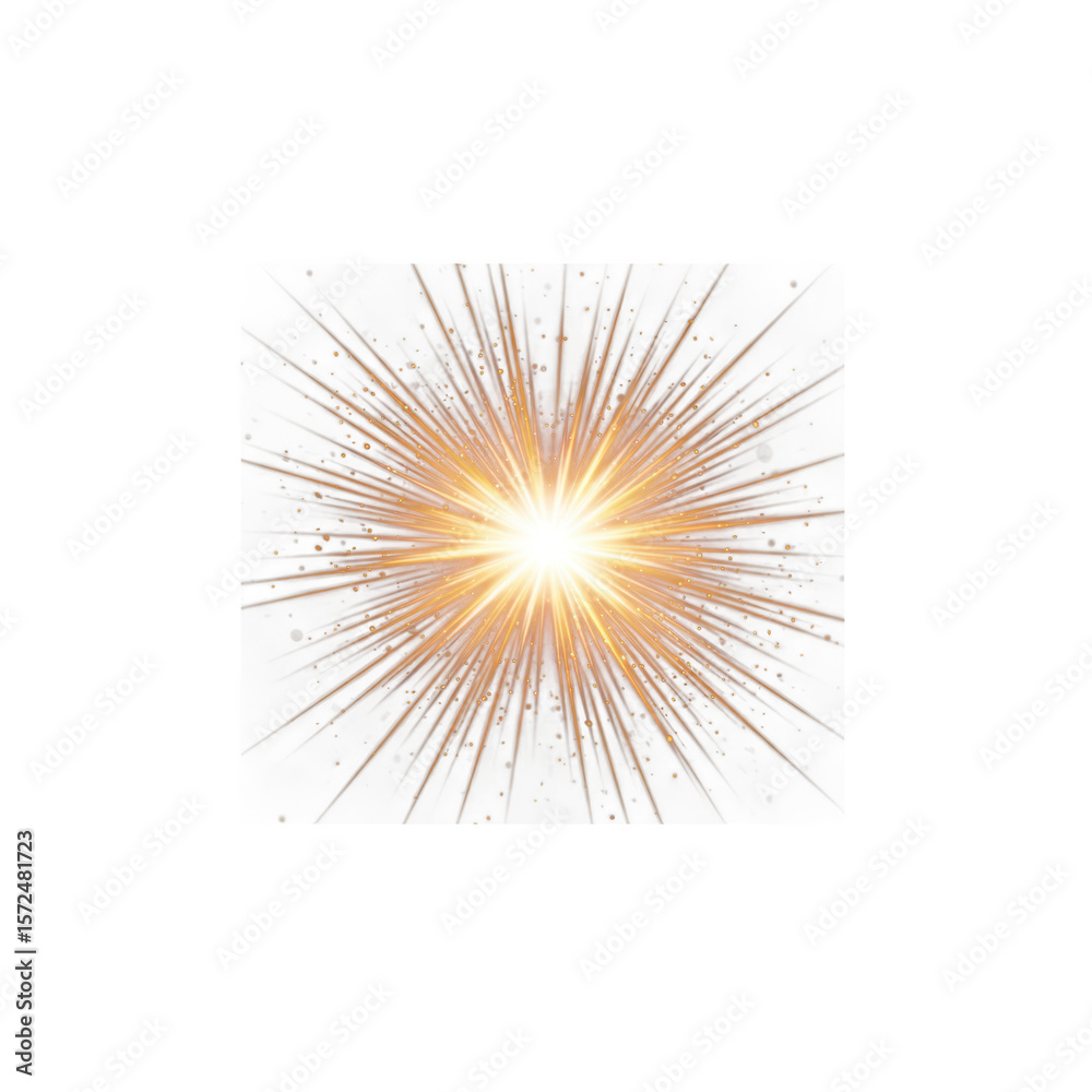 Fototapeta premium Golden starburst light effect isolated on transparent background