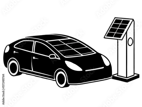 A vector showing a sleek electric car charging