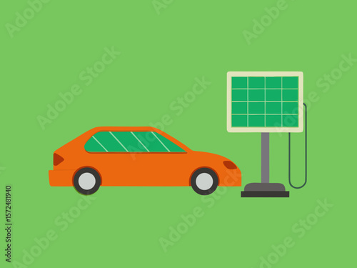 A vector showing a sleek electric car charging